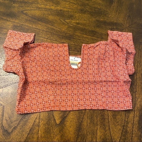 Free People Lucky Now Off Shoulder Brami Crop Top Red Print Size Medium - Picture 5 of 7